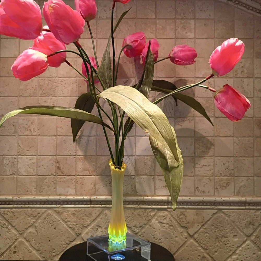 Vintage Fostoria Uranium Glass Swung Vase Yellow Cased Glass Mid Century Modern